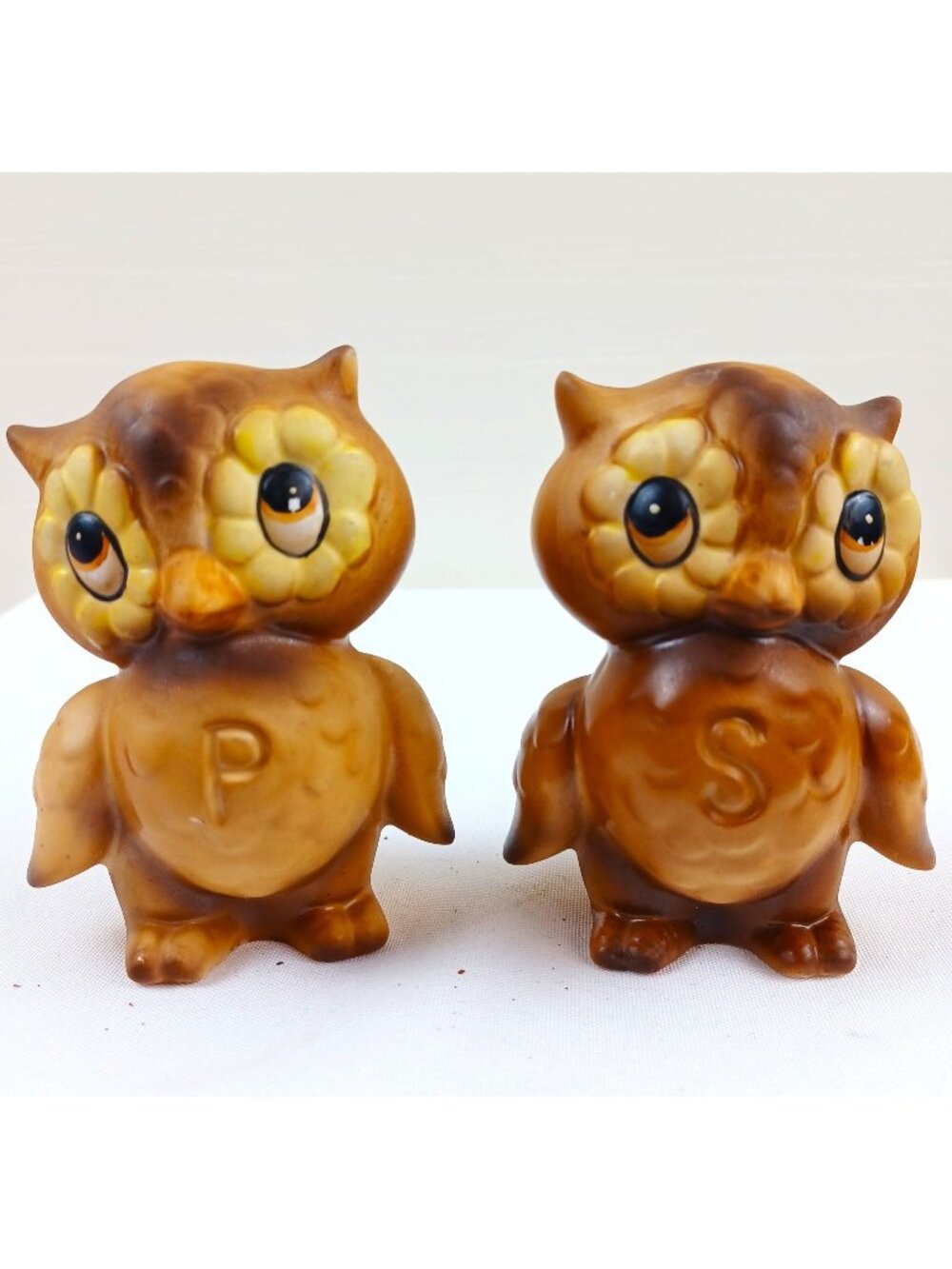 Vintage Josep Originals Owl Salt & Pepper Shakers Big Brown Eyes MCM